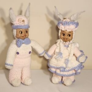 Vintage 16" Crochet Easter Bunny Dolls Dish Detergent Bottle Crochet Easter
